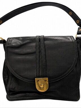 Vintage 1950's  Dofan Made In France  Black Leather Shoulder Purse Medium